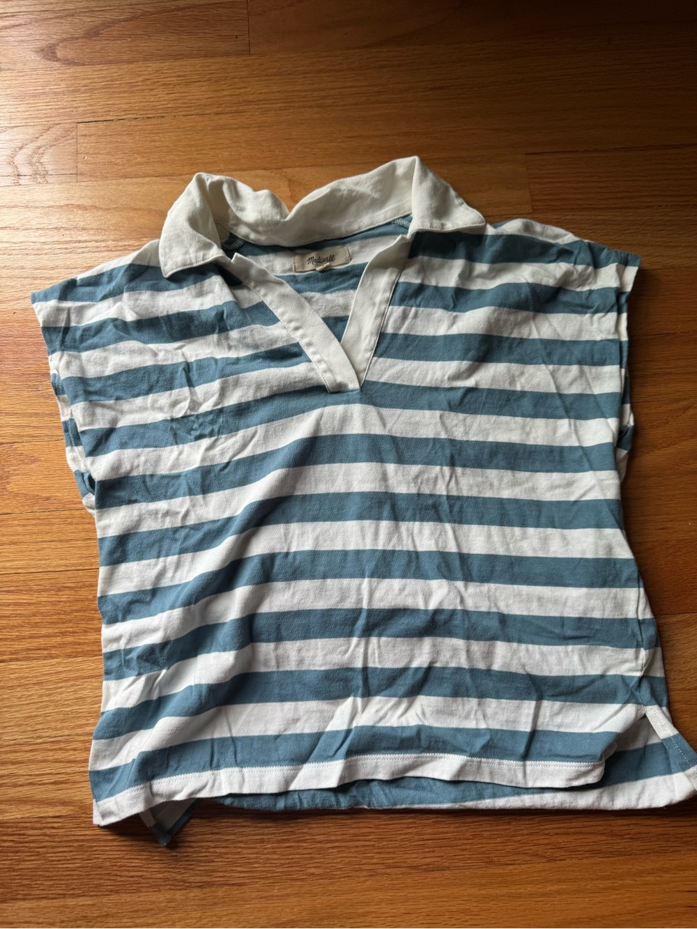 Madewell Striped Blue & White Polo-Style Top
